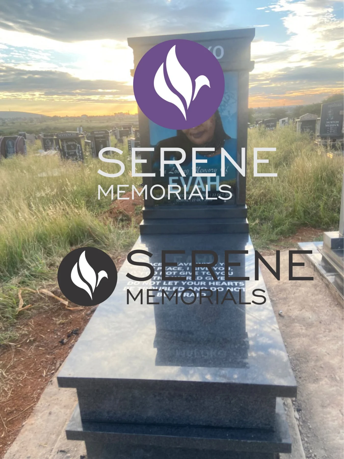 Completed tombstone memorial by Serene Memorials, serving South Africa and the SADC region