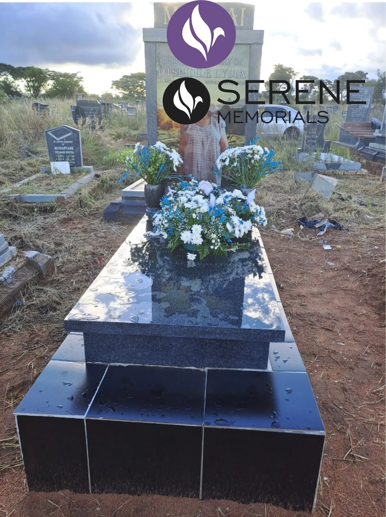 Completed tombstone memorial by Serene Memorials, serving South Africa and the SADC region