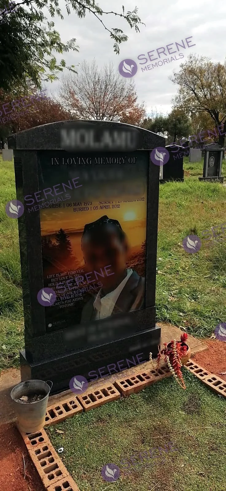 Completed tombstone memorial by Serene Memorials, serving South Africa and the SADC region
