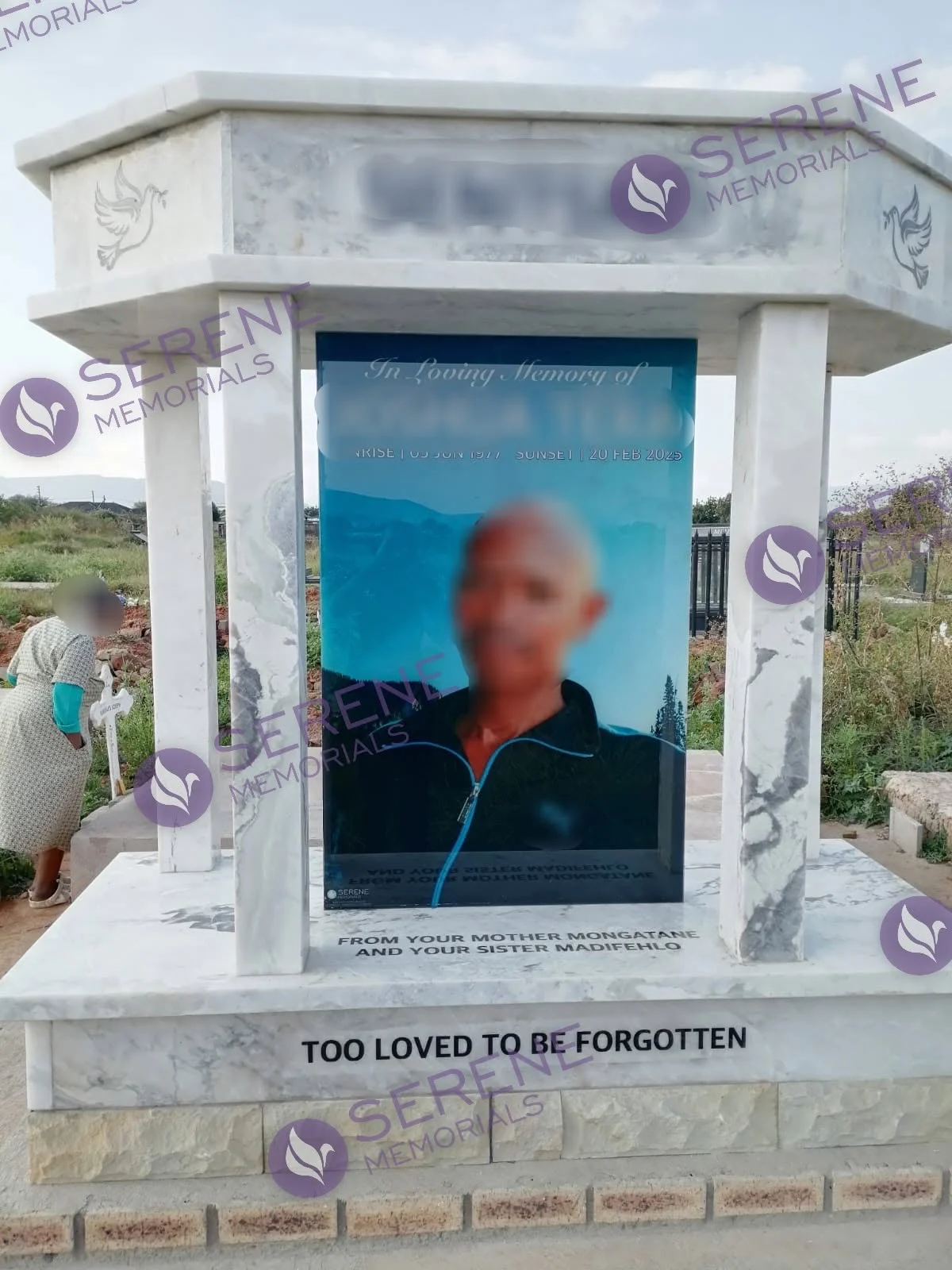 Completed tombstone memorial by Serene Memorials, serving South Africa and the SADC region