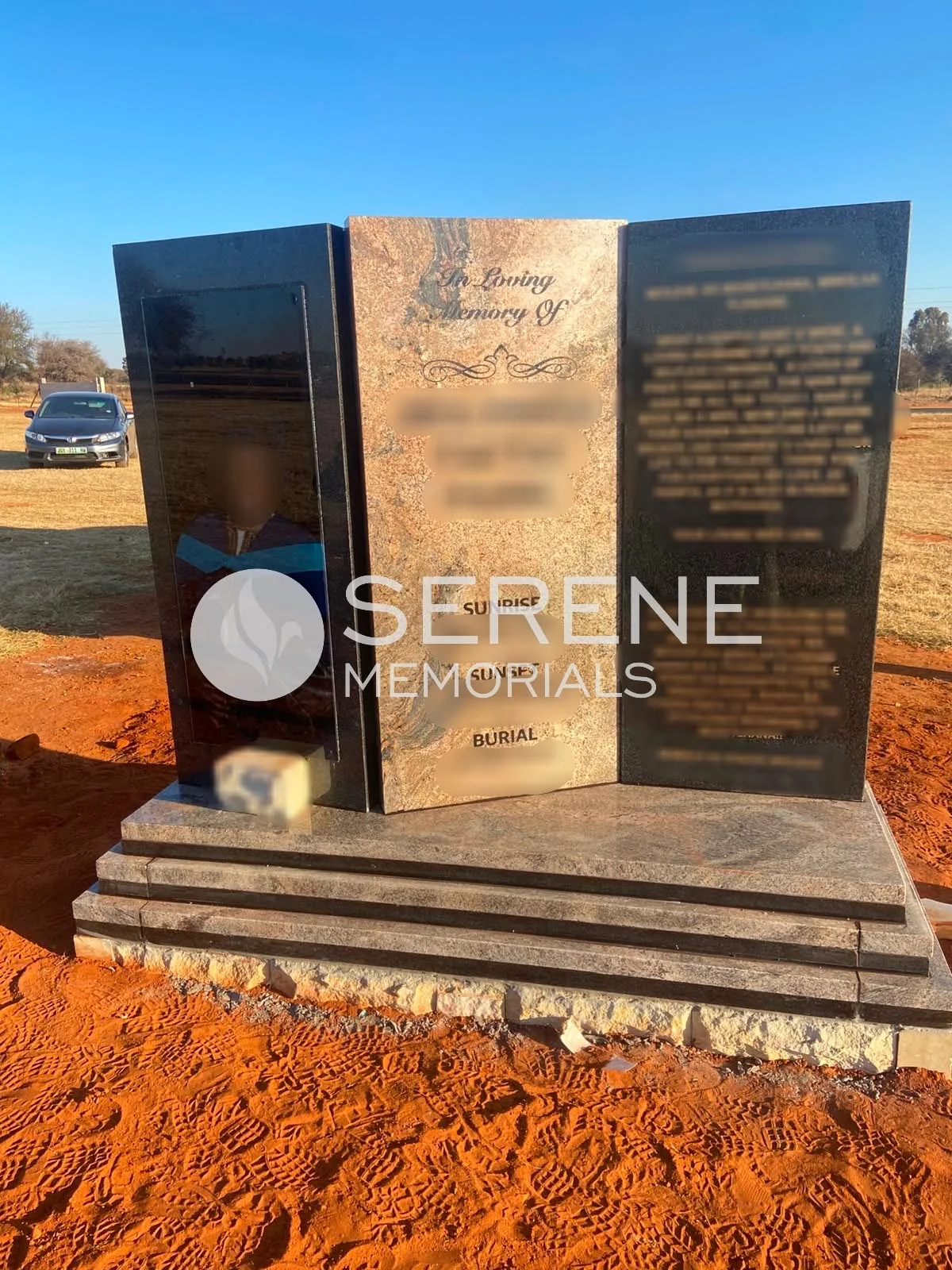 Completed tombstone memorial by Serene Memorials, serving South Africa and the SADC region
