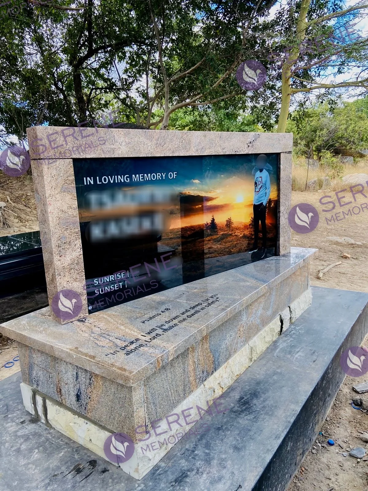 Completed tombstone memorial by Serene Memorials, serving South Africa and the SADC region