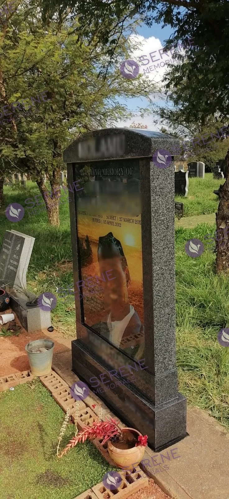 Completed tombstone memorial by Serene Memorials, serving South Africa and the SADC region