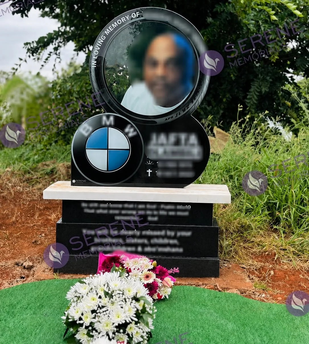 Completed tombstone memorial by Serene Memorials, serving South Africa and the SADC region
