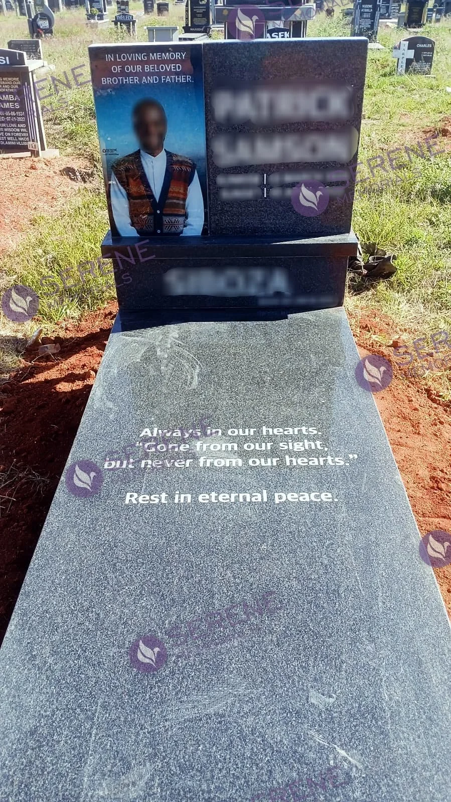 Completed tombstone memorial by Serene Memorials, serving South Africa and the SADC region