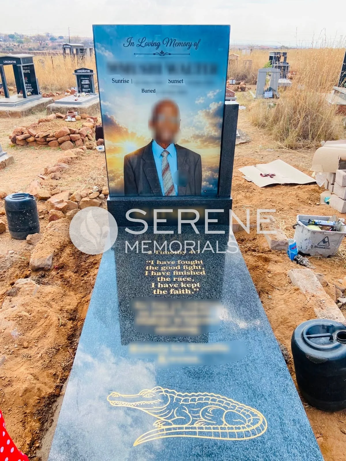 Completed tombstone memorial by Serene Memorials, serving South Africa and the SADC region