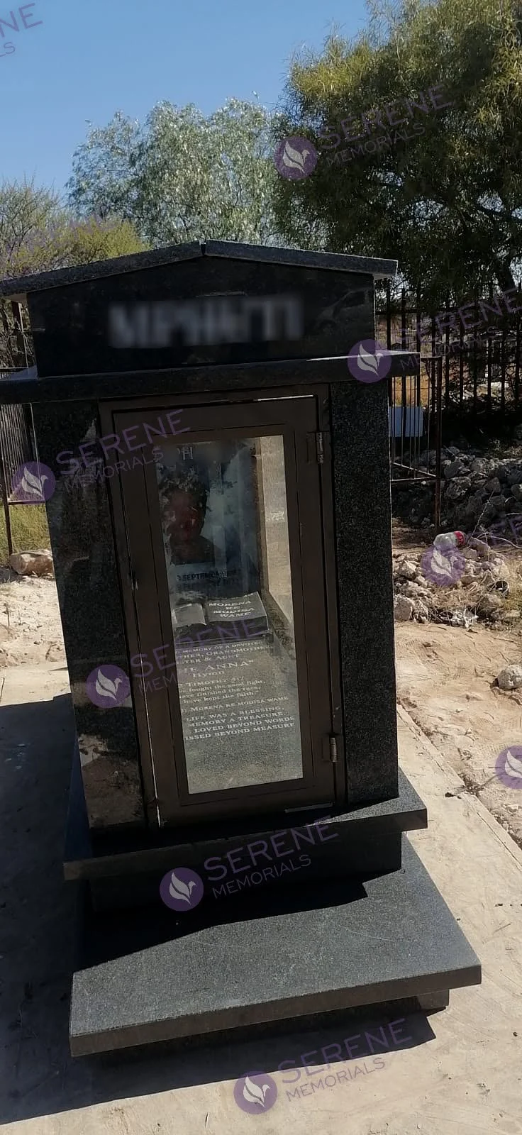 Completed tombstone memorial by Serene Memorials, serving South Africa and the SADC region