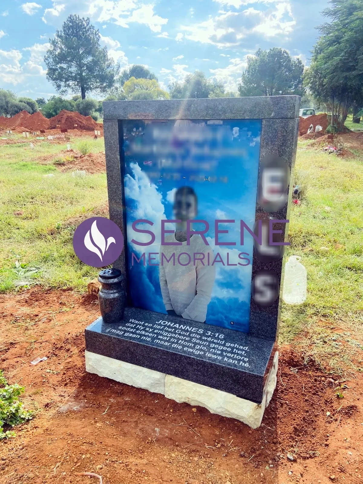 Completed tombstone memorial by Serene Memorials, serving South Africa and the SADC region