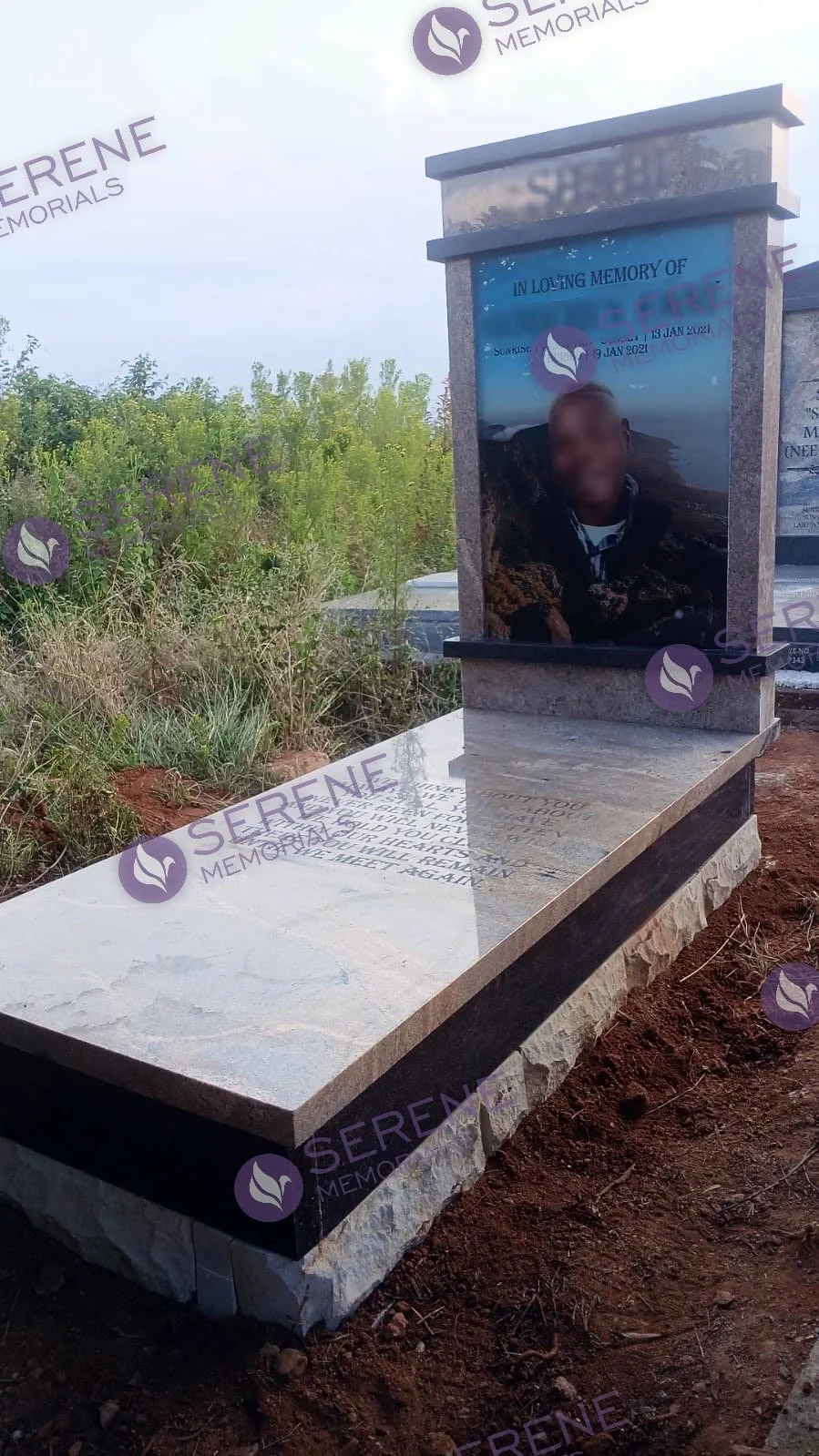 Completed tombstone memorial by Serene Memorials, serving South Africa and the SADC region