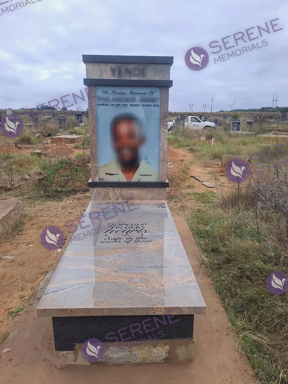 Completed tombstone memorial by Serene Memorials, serving South Africa and the SADC region