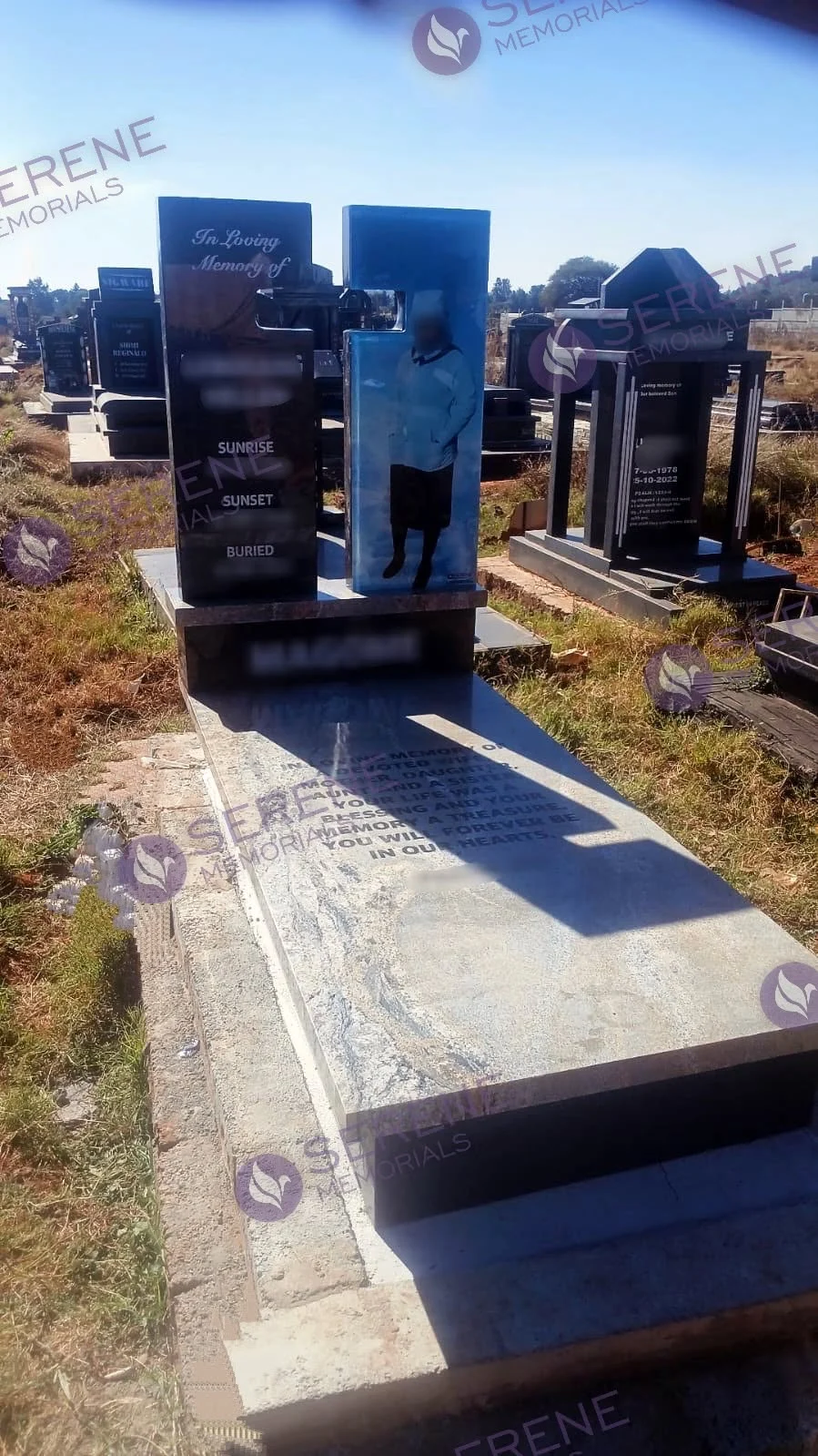Completed tombstone memorial by Serene Memorials, serving South Africa and the SADC region