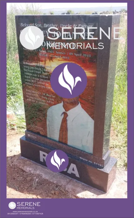 Completed tombstone memorial by Serene Memorials, serving South Africa and the SADC region