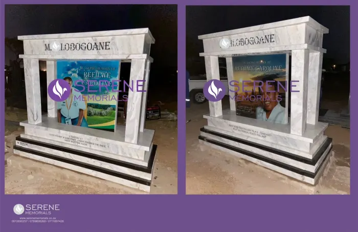 Completed tombstone memorial by Serene Memorials, serving South Africa and the SADC region