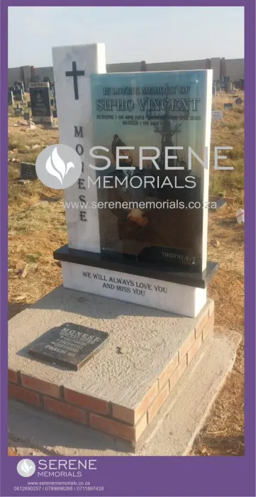 Completed tombstone memorial by Serene Memorials, serving South Africa and the SADC region