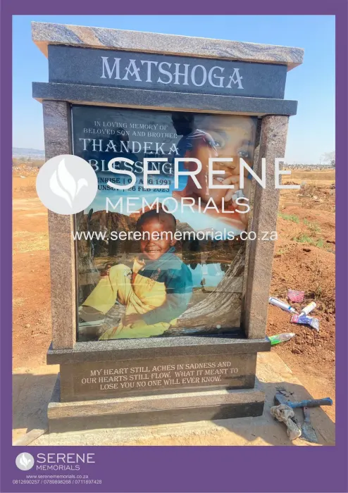 Completed tombstone memorial by Serene Memorials, serving South Africa and the SADC region