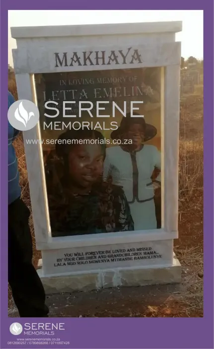 Completed tombstone memorial by Serene Memorials, serving South Africa and the SADC region
