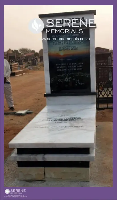 Completed tombstone memorial by Serene Memorials, serving South Africa and the SADC region