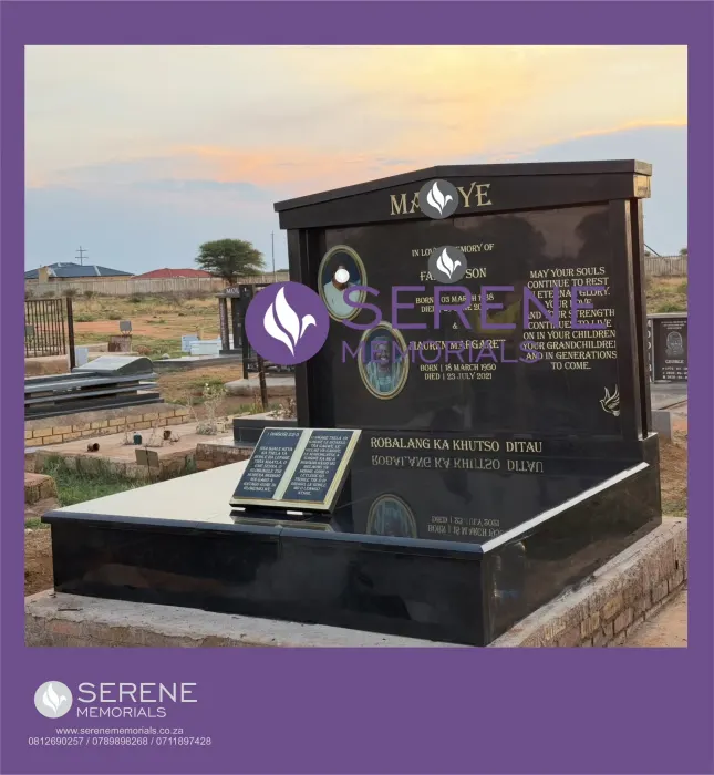 Completed tombstone memorial by Serene Memorials, serving South Africa and the SADC region
