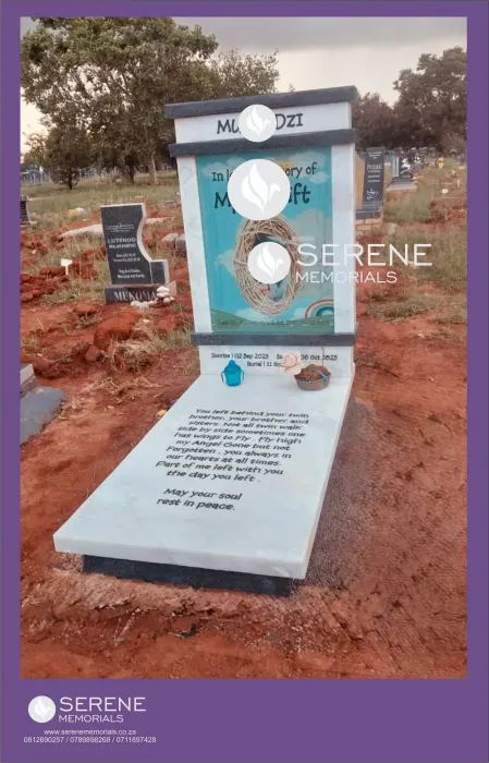 Completed tombstone memorial by Serene Memorials, serving South Africa and the SADC region