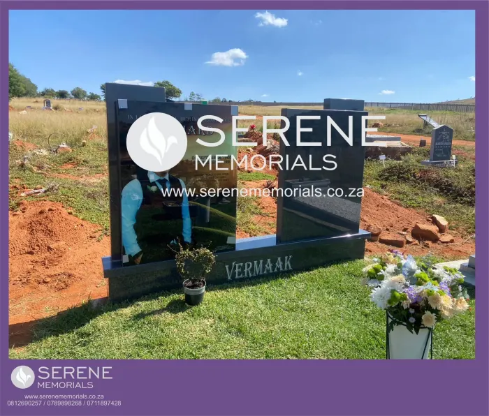 Completed tombstone memorial by Serene Memorials, serving South Africa and the SADC region