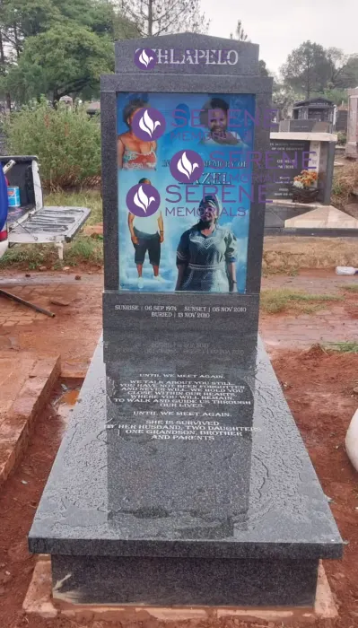 Completed tombstone memorial by Serene Memorials, serving South Africa and the SADC region