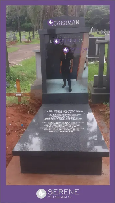 Completed tombstone memorial by Serene Memorials, serving South Africa and the SADC region