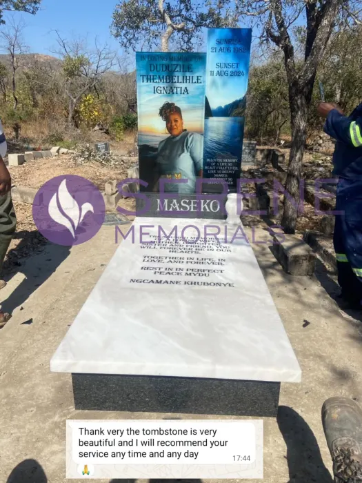 Completed tombstone memorial by Serene Memorials, serving South Africa and the SADC region