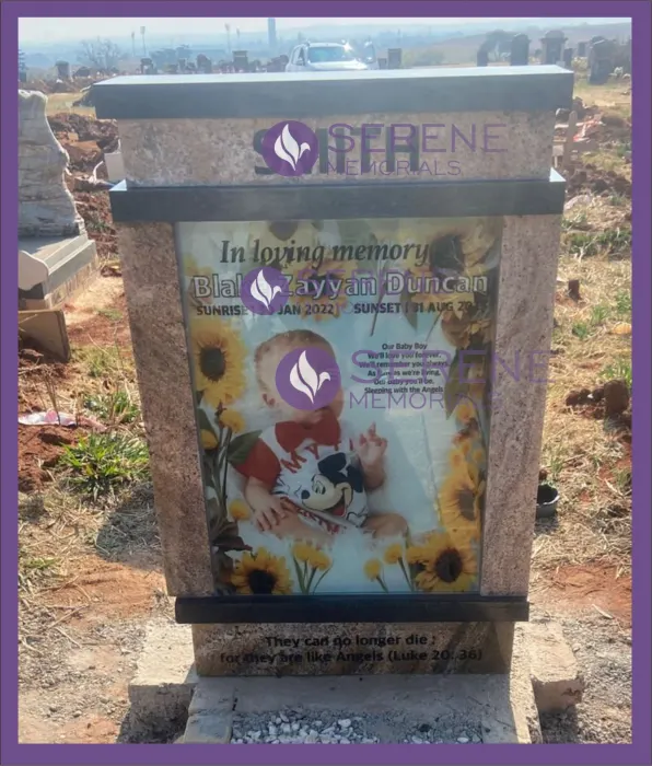 Completed tombstone memorial by Serene Memorials, serving South Africa and the SADC region