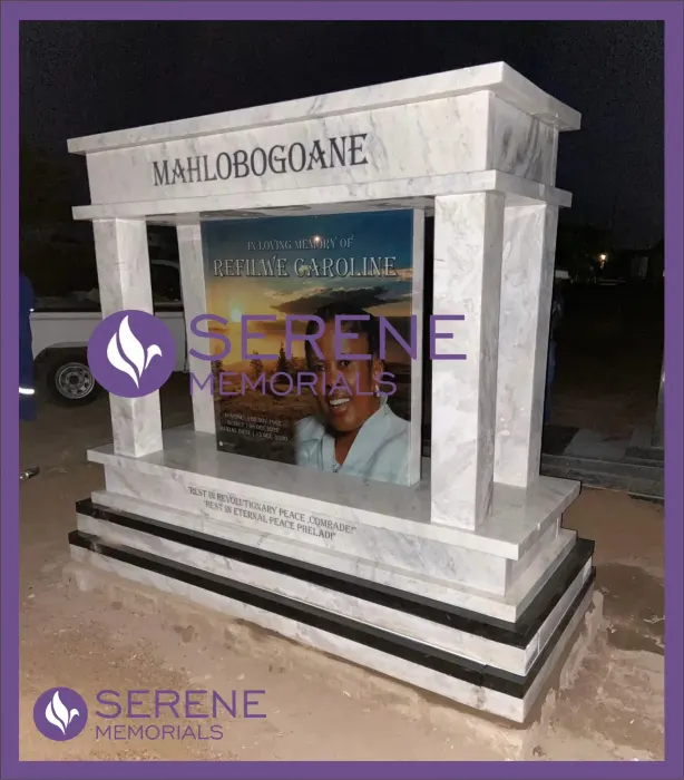 Completed tombstone memorial by Serene Memorials, serving South Africa and the SADC region