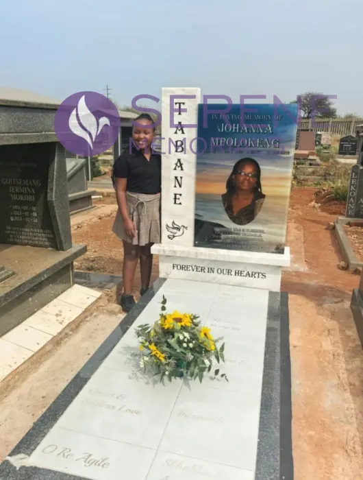 Completed tombstone memorial by Serene Memorials, serving South Africa and the SADC region