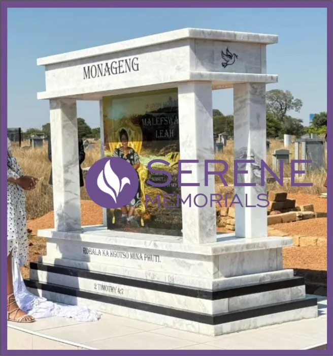 Completed tombstone memorial by Serene Memorials, serving South Africa and the SADC region