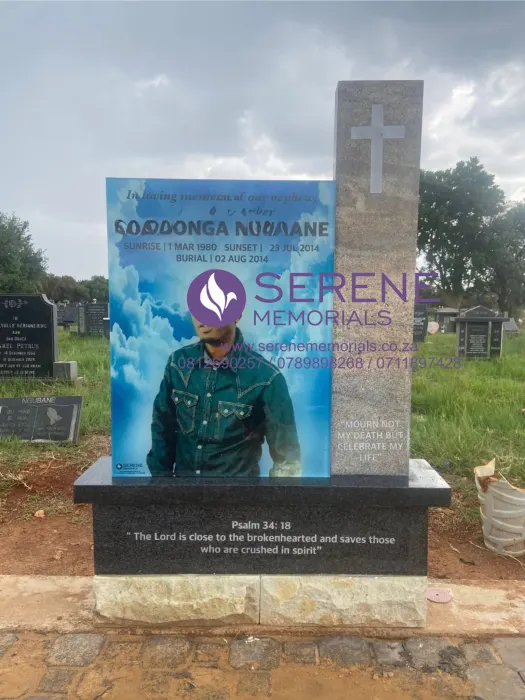Completed tombstone memorial by Serene Memorials, serving South Africa and the SADC region