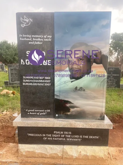 Completed tombstone memorial by Serene Memorials, serving South Africa and the SADC region