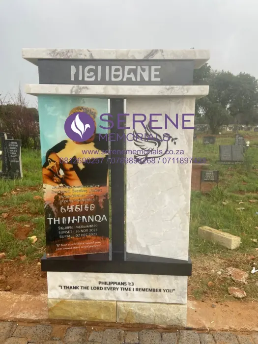 Completed tombstone memorial by Serene Memorials, serving South Africa and the SADC region