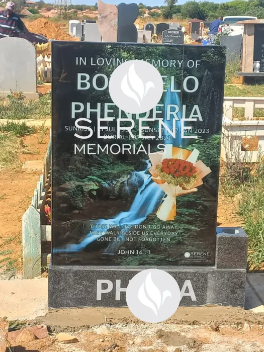 Completed tombstone memorial by Serene Memorials, serving South Africa and the SADC region