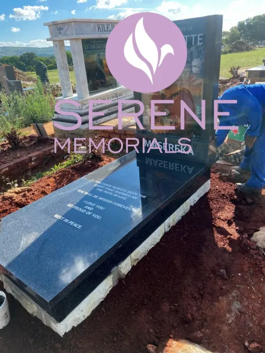 Completed tombstone memorial by Serene Memorials, serving South Africa and the SADC region