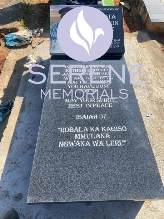 Completed tombstone memorial by Serene Memorials, serving South Africa and the SADC region