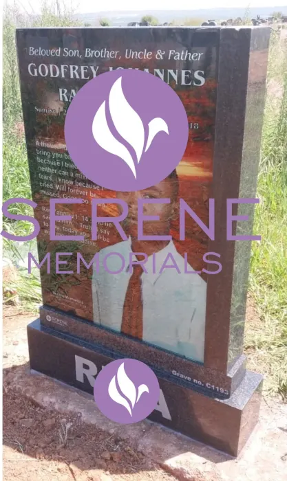 Completed tombstone memorial by Serene Memorials, serving South Africa and the SADC region