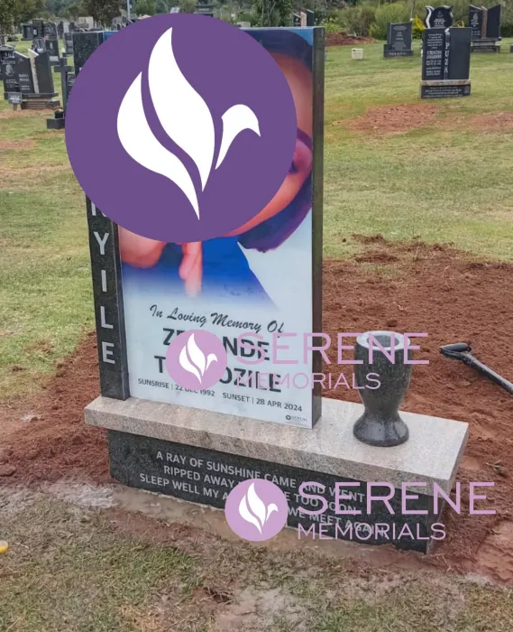 Completed tombstone memorial by Serene Memorials, serving South Africa and the SADC region