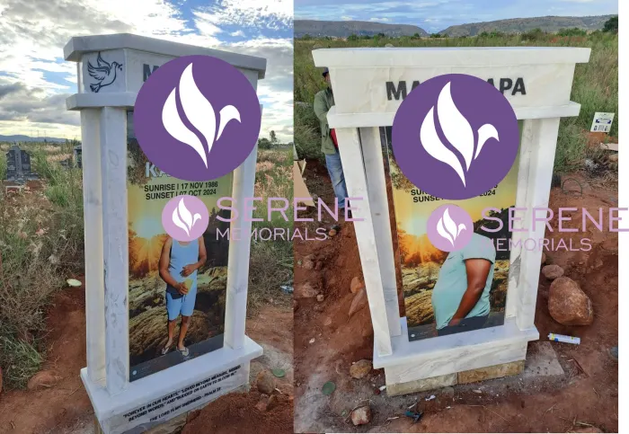 Completed tombstone memorial by Serene Memorials, serving South Africa and the SADC region