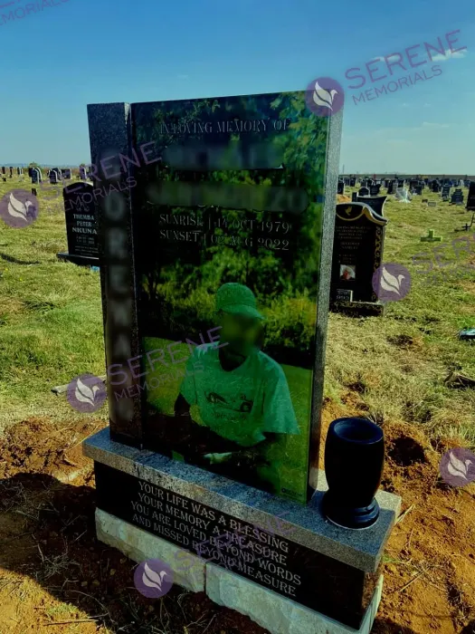 Completed tombstone memorial by Serene Memorials, serving South Africa and the SADC region