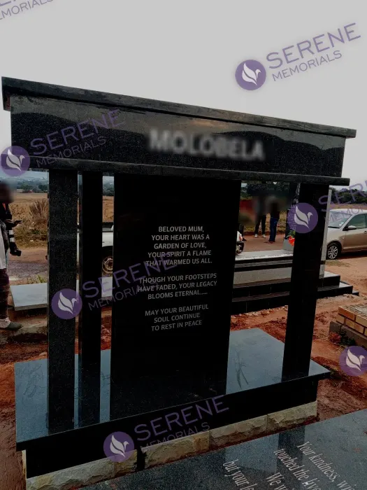 Completed tombstone memorial by Serene Memorials, serving South Africa and the SADC region