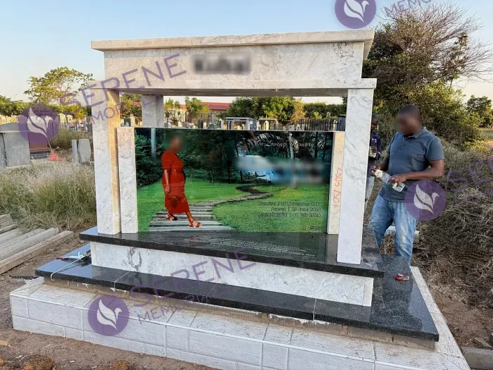 Completed tombstone memorial by Serene Memorials, serving South Africa and the SADC region