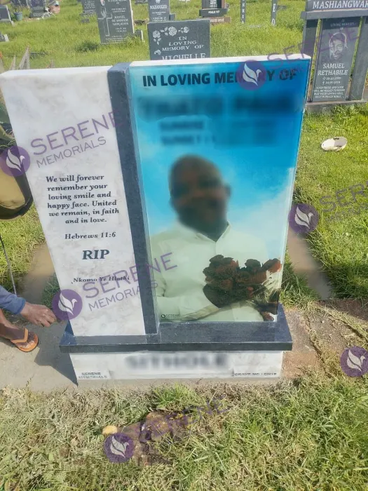 Completed tombstone memorial by Serene Memorials, serving South Africa and the SADC region