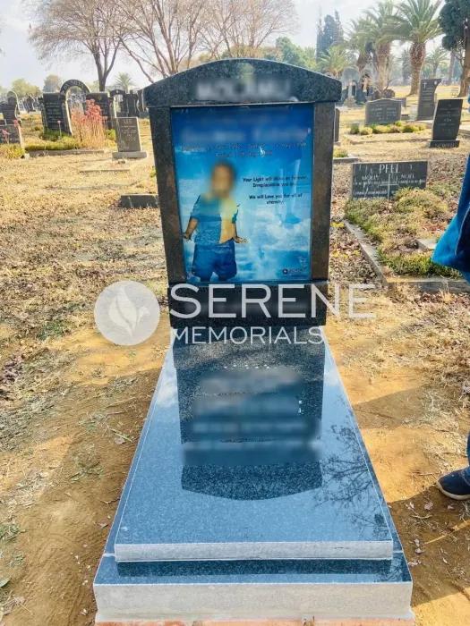 Completed tombstone memorial by Serene Memorials, serving South Africa and the SADC region